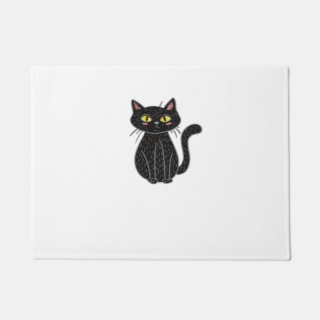 Paillasson Illustration de chat noir, Doodle mignon chat clas (Devant)