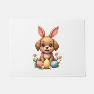 Paillasson Illustration de chien de Pâques vintage avec un ch