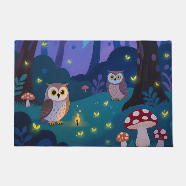 Paillasson Illustration de Hiboux de la Forêt Nocturne (Devant)
