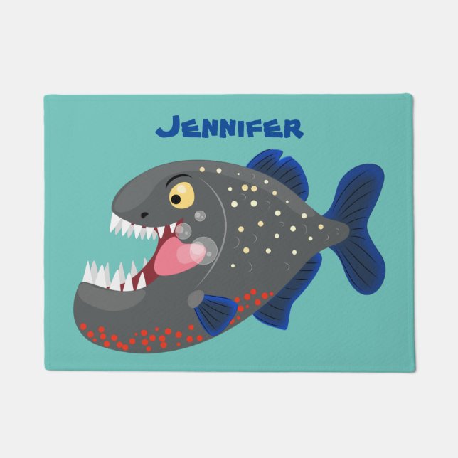 Paillasson Illustration drôle de piranha affamée (Devant)
