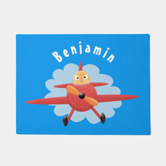Paillasson Illustration d'un avion rouge volant mignon (Devant)