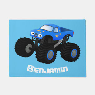 Paillasson Illustration d'un camion monstre bleu mou