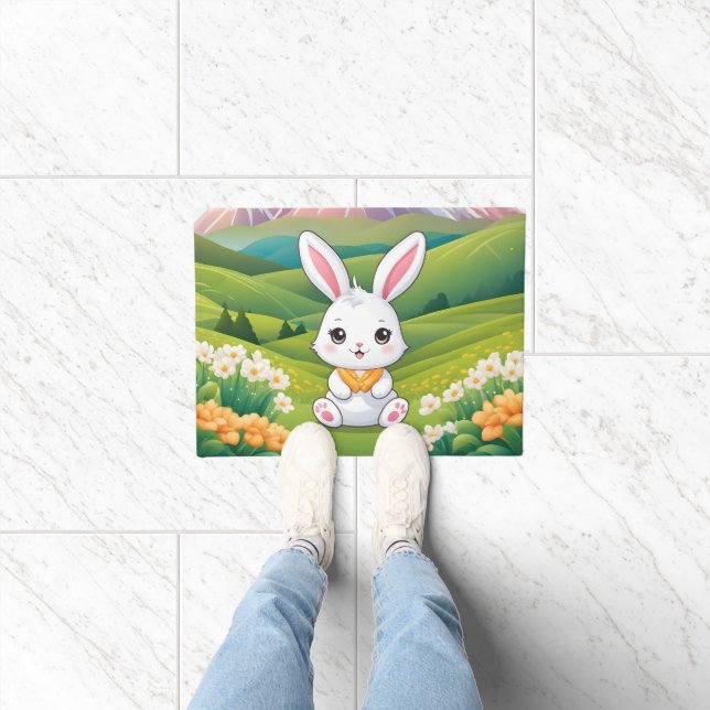 Paillasson Illustration d'un lapin assis dans un champ (Intérieur)