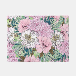 Paillasson Illustration florale rose et blanche de mignonne f