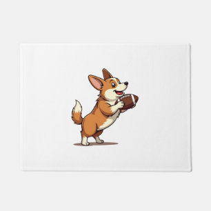 Paillasson Illustration Rétro de Chien de Football Corgi Vint
