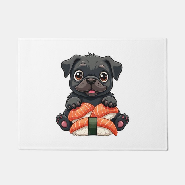 Paillasson Illustration vectorielle de sushi de pug noir mign (Devant)