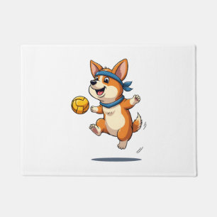 Paillasson Illustration Vintage de Corgi jouant au Volleyball