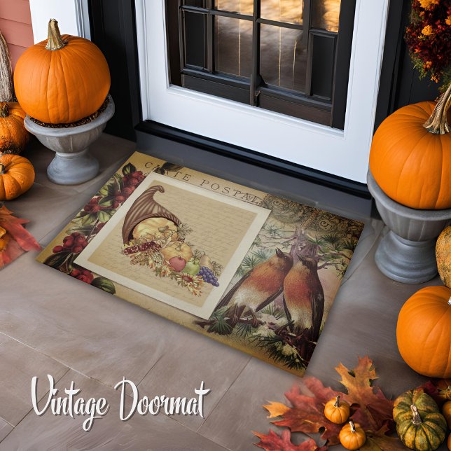 Paillasson Illustration vintage de Thanksgiving en automne (Vintage Autumn Thanksgiving French Illustration Doormat)