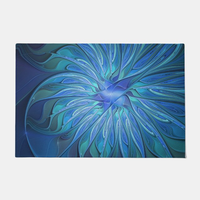 Paillasson Imaginaire Fleur Bleue Motif, Art Fractal Abstrait (Devant)