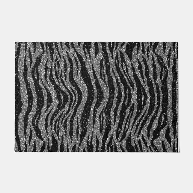 Paillasson Impression Zèbre Noir et Gris Argent (Devant)