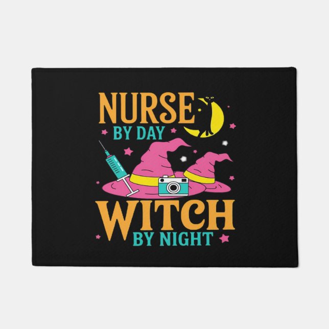 Paillasson Infirmière par jour, sorcière par chat de nuit Hal (Devant)