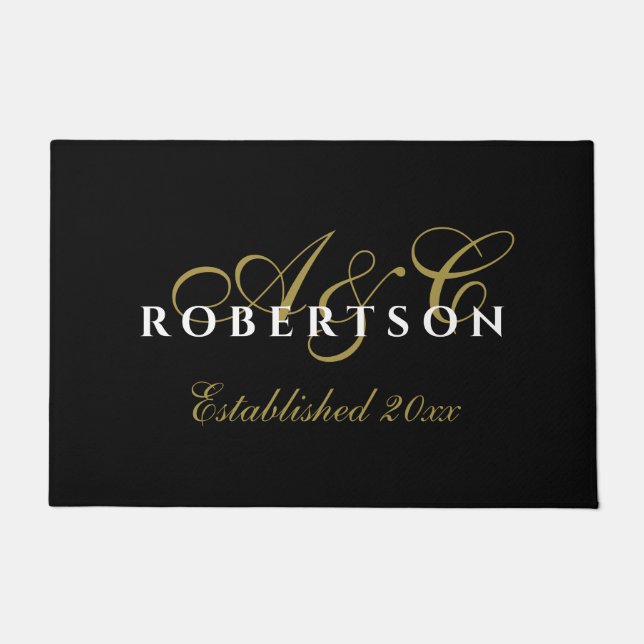 Paillasson Initiales Monogrammes Nom Est. Année Noir Blanc (Devant)