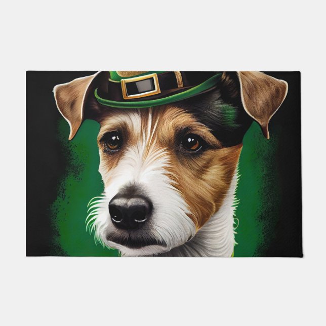 Paillasson Jack Russell Chien en robe de fête St. Patrick (Devant)