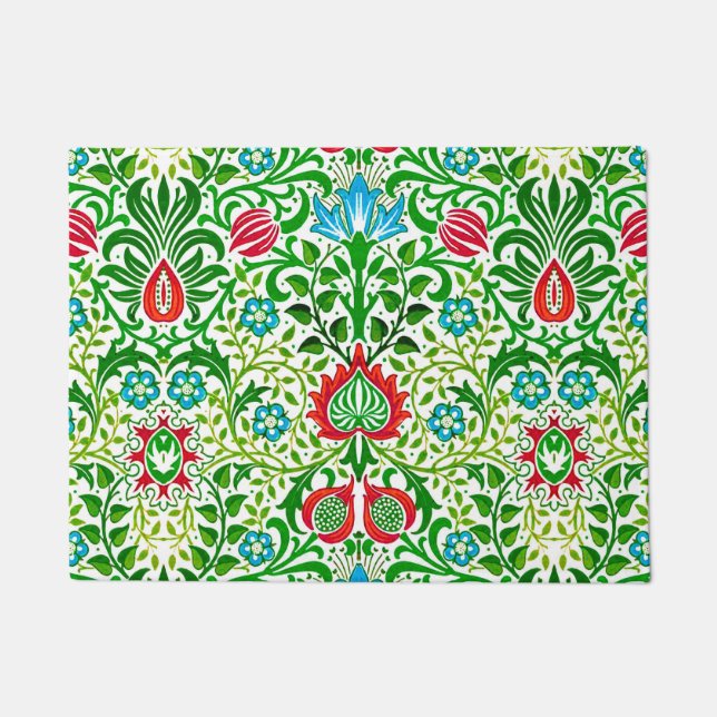 Paillasson Jacobean Floral Damask, vert et corail rouge (Devant)