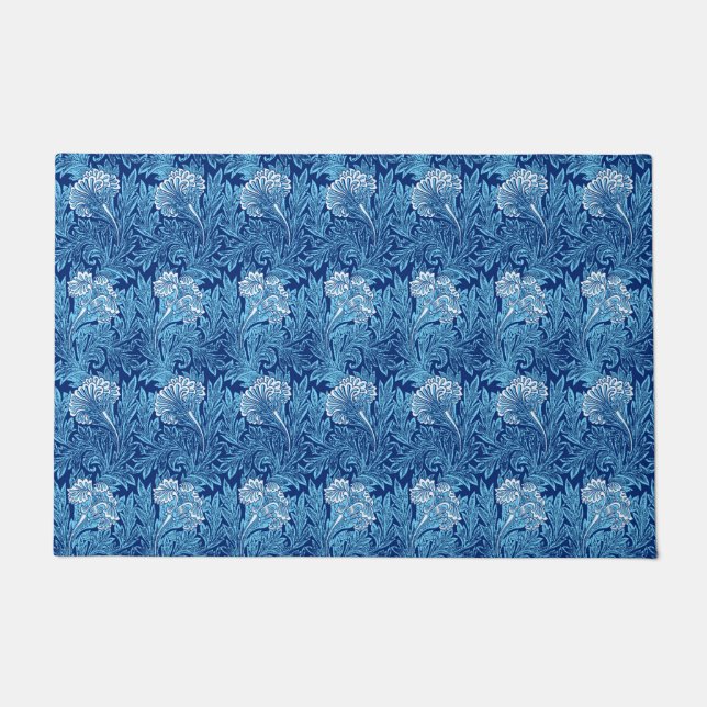 Paillasson Jacobean Flower Damask, Navy, Sky Blue et White (Devant)