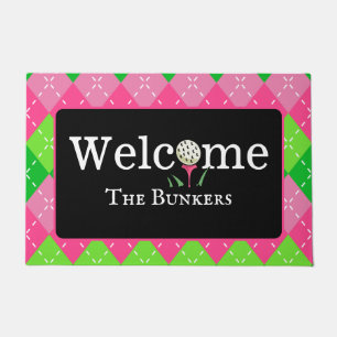 Paillasson Jacquard Pink and Green Golf Welcome Entrée