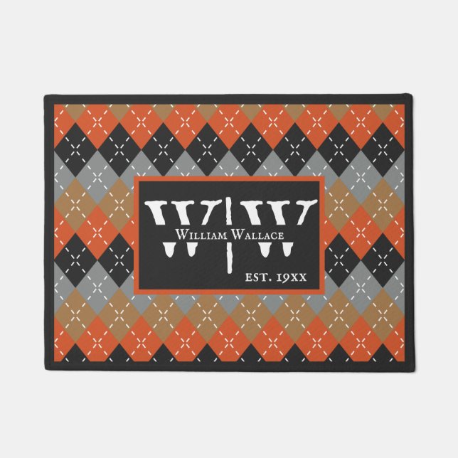 Paillasson Jacquard Preppy Jacquard gris orange Personnalisé (Devant)