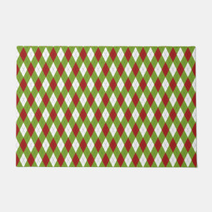 Paillasson Jacquard rouge et vert de Noël Motif arlequin