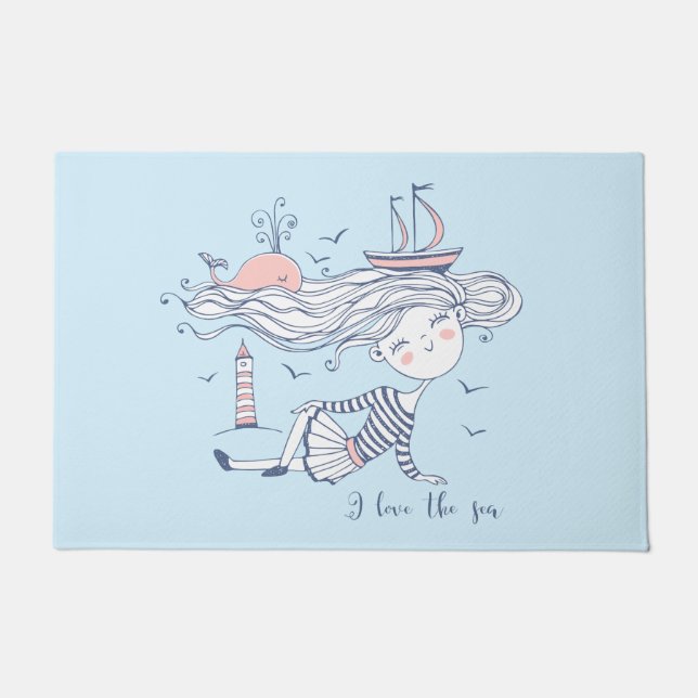 Paillasson J'aime la mer Whimsical Nautical (Devant)
