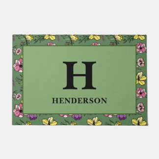 Paillasson Jardin de fleurs vertes Monogramme
