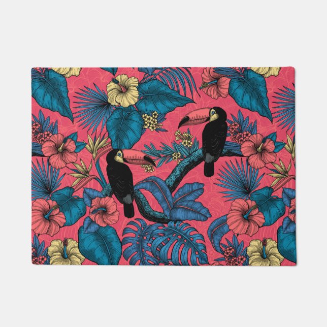 Paillasson Jardin toucan en rouge et bleu (Devant)