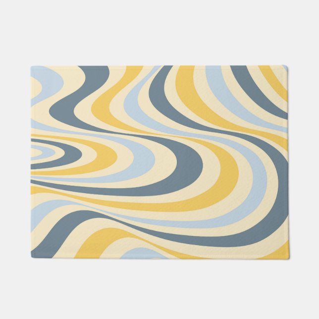 Paillasson Jaune et bleu abstrait design tourbillon (Devant)