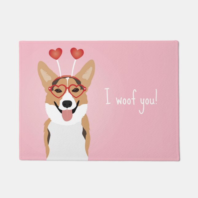 Paillasson Je te veux le Corgi Chien Valentines Jour (Devant)