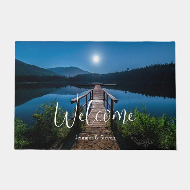 Paillasson Jetée à la nuit sous une Pleine lune Bienvenue (Devant)