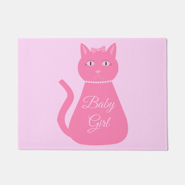 Paillasson Joli chat fille rose sur mesure (Devant)