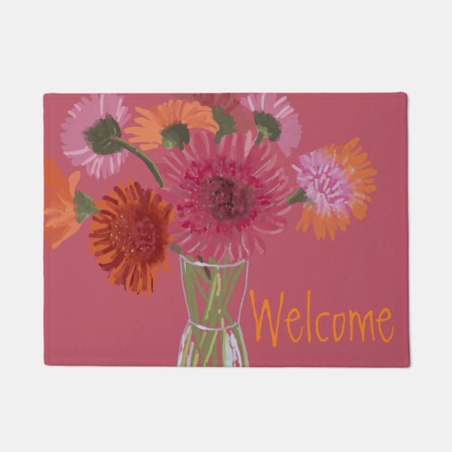 Paillasson Jolie Art GerberaFlower Illustration moderne+ Nom (Devant)