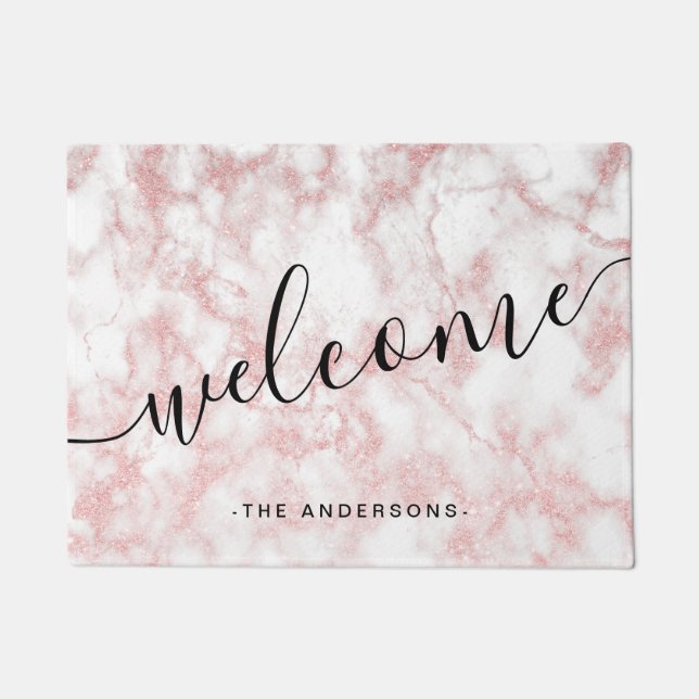 Paillasson Jolie parties scintillant or rose en marbre blanc (Devant)