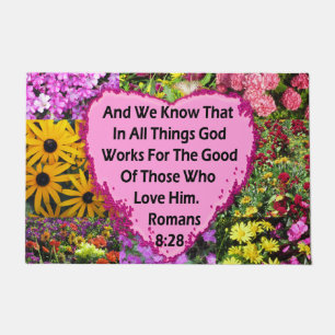 PAILLASSON JOLIE ROMAINE FLORALE 8:28 BIBLE VERSE