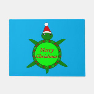 Paillasson Jolie tortue de Noël avec coquille de fleurs perso