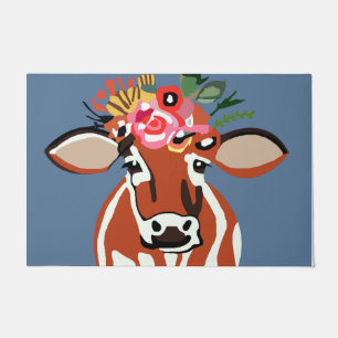 Paillasson Jolie Vache Et Casquette Fleur