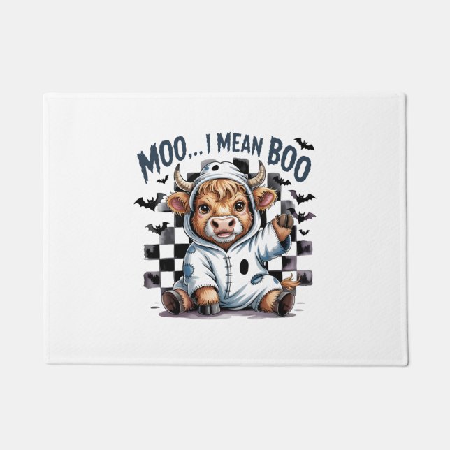 Paillasson Jolie vache Highland À damiers Halloween Te (Devant)