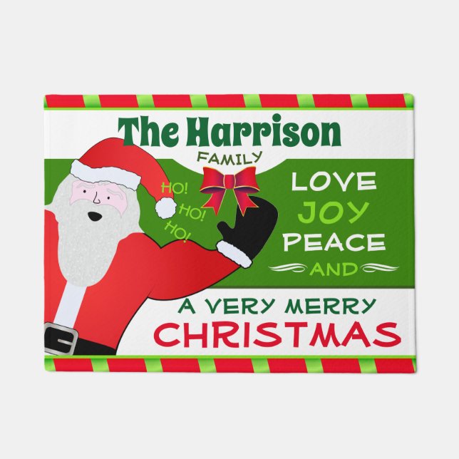 Paillasson Jolly Old Père Noël avec votre nom de famille | No (Devant)
