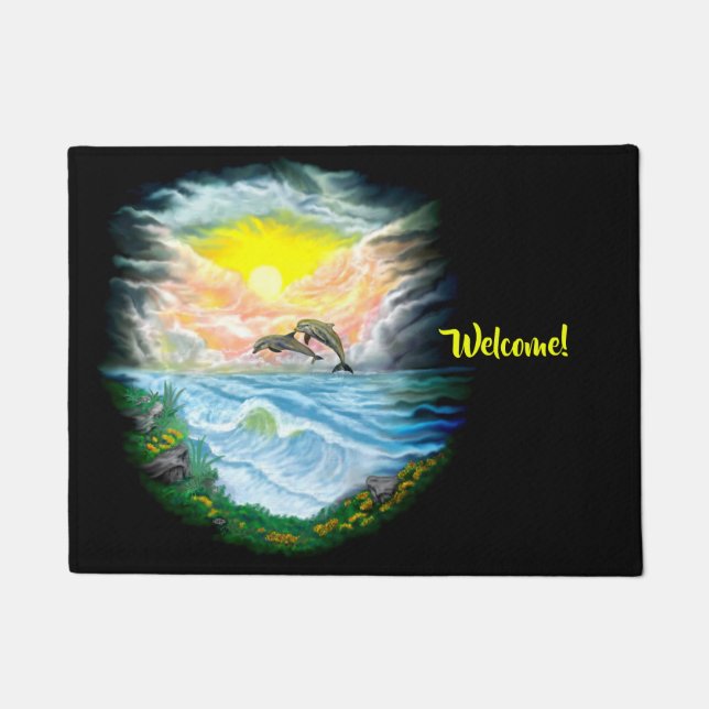 Paillasson Jouer aux dauphins sous le soleil (Devant)