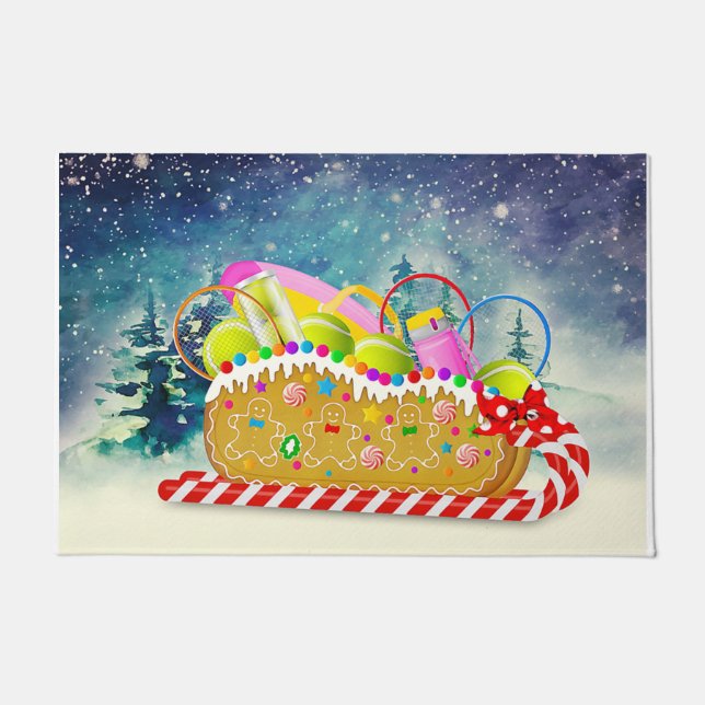 Paillasson Joueur de tennis Décor de Noël, Vacances amusantes (Devant)