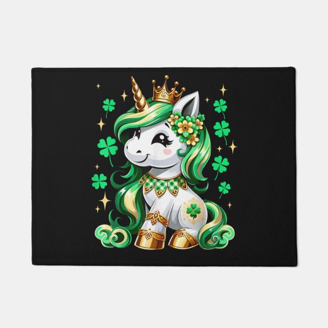 Paillasson Jour de la Saint-Patrick Shamrock Licorne Mignonne (Devant)