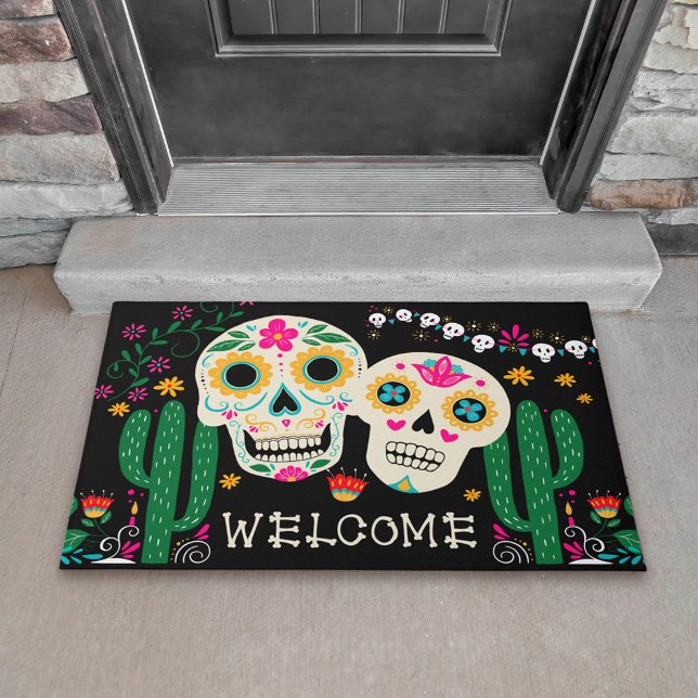 Paillasson Jour des crânes de sucre morts Welcome Doormat (Big Welcome doormat with sugar skuls and cactus from my Dia de los Muertos collection)