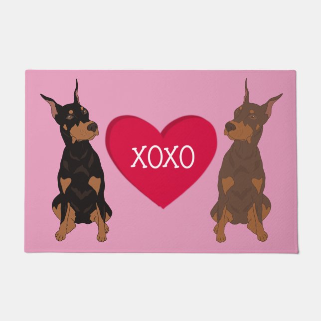Paillasson Jour Doberman Pinscher Valentines (Devant)