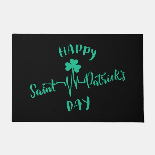 Paillasson Joyeuse St Patrick Day Battement de coeur Trèfle (Devant)