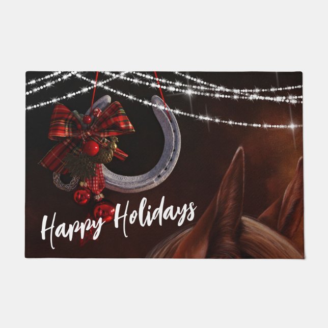 Paillasson Joyeuses fêtes Cheval et fer à cheval Noël (Devant)