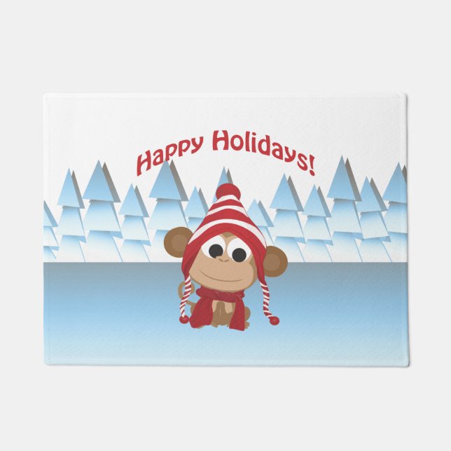 Paillasson Joyeuses fêtes ! Singe mignon (Devant)