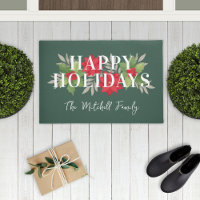 Joyeuses Fêtes Vert Noël Floral Nom de Famille