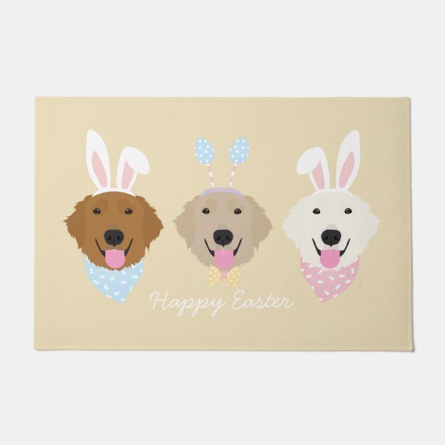 Paillasson Joyeuses Pâques Chiens Retriever doré (Devant)