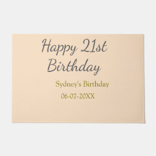 Paillasson Joyeux 21e anniversaire nom date gris orange paste