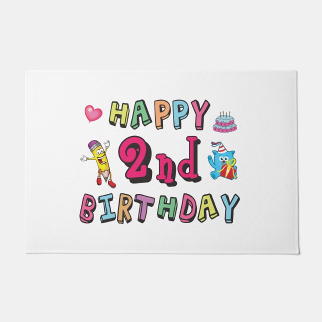 Paillasson Joyeux 2e anniversaire. 2 ans avant jour. (Devant)