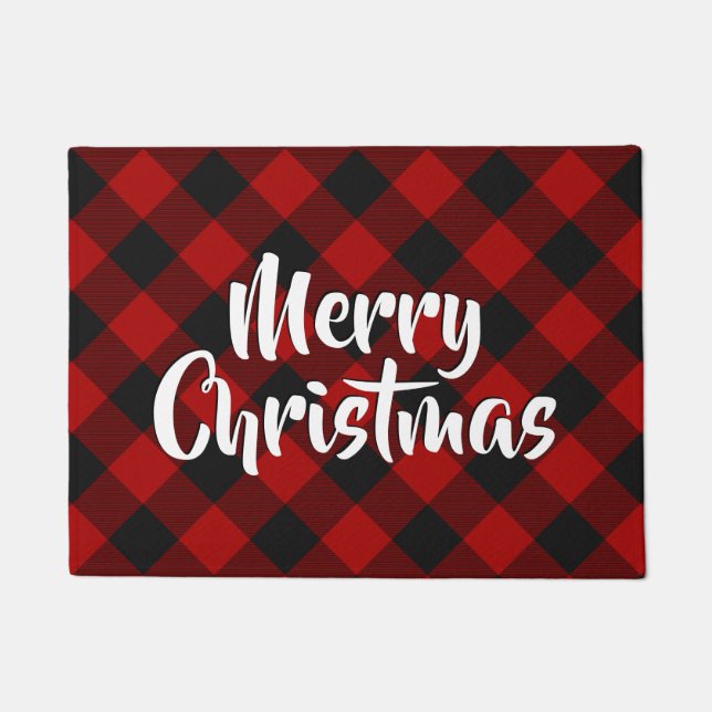Paillasson Joyeux Buffalo rouge plaid de Noël (Devant)