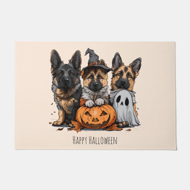 Paillasson Joyeux chien berger allemand Halloween (Devant)